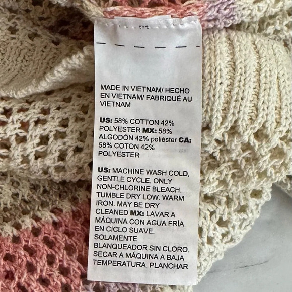 Chico’s | Textured Striped Sweater Open Weave Scoop Neck Side Slits EUC - Picture 8 of 9